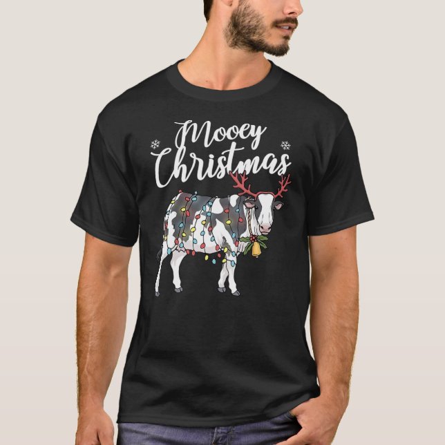 Cow Christmas Shirt Funny Mooey Xmas Lights (Front)