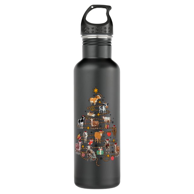 cow christmas tree 710 ml water bottle (Front)