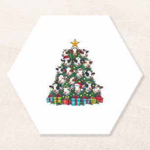 Cow Christmas Tree Funny Cow Xmas Paper Coaster