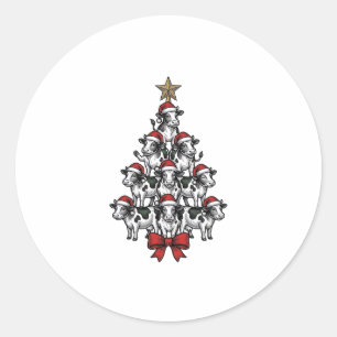 Cow Christmas Tree Vintage Engraving Holiday Farm Classic Round Sticker