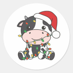 Cow Christmas Winter Animals Holiday Cows Classic Round Sticker