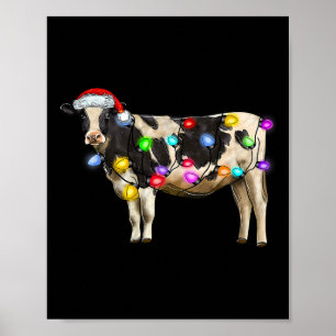 Cow Christmas Xmas Cow Reindeer Santa Hat Christma Poster