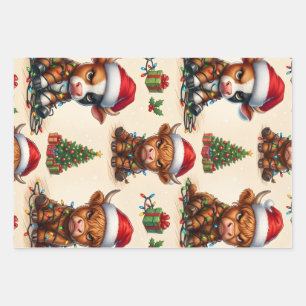 Cow Chrsitmas Wrapping Paper Sheet
