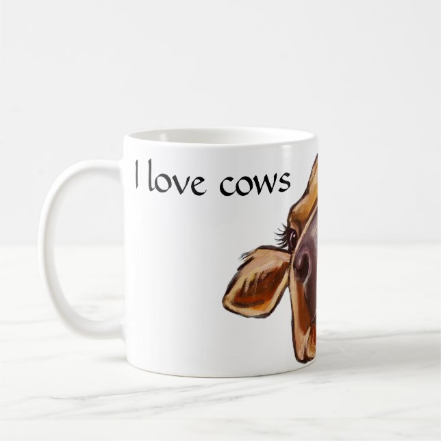 Cow close-up - I love cows - editable text  Coffee Mug (Left)