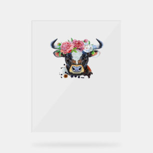 Cow crowned with flowers Classic T-Shirt Acrylic Sign
