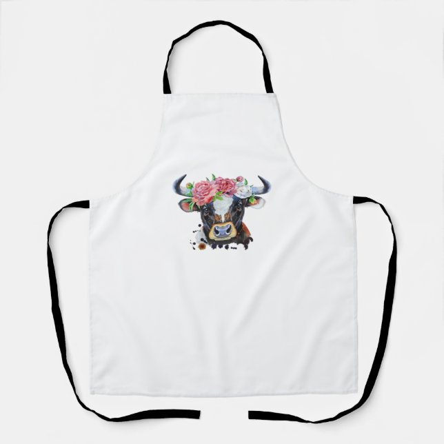 Cow crowned with flowers Classic T-Shirt Apron (Front)