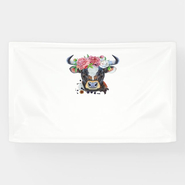 Cow crowned with flowers Classic T-Shirt Banner (Horizontal)