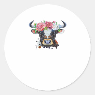 Cow crowned with flowers Classic T-Shirt Classic Round Sticker