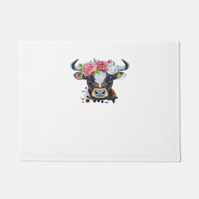 Cow crowned with flowers Classic T-Shirt Doormat (Front)