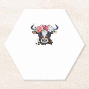 Cow crowned with flowers Classic T-Shirt Paper Coaster
