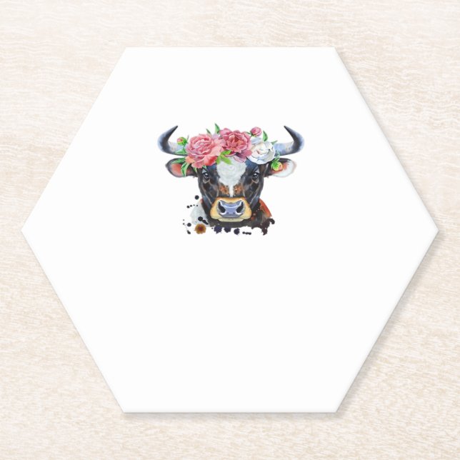 Cow crowned with flowers Classic T-Shirt Paper Coaster (Front)