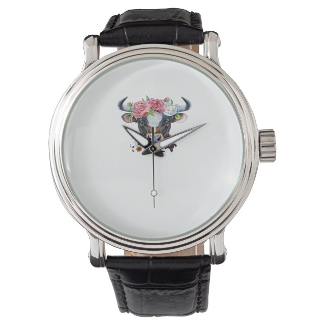 Cow crowned with flowers Classic T-Shirt Watch (Front)
