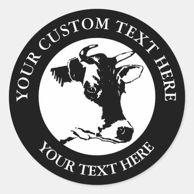 Cow Custom Text Classic Round Sticker (Front)