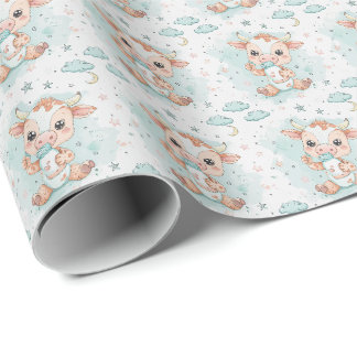 Cow Cute Baby Pastel Watercolor Pattern Wrapping Paper