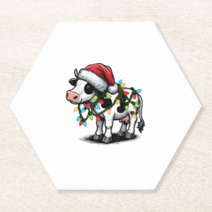 Cow Cute Funny Santa Christmas Paper Coaster