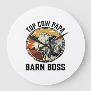 Cow Dad Shirt Vintage Engraved Farm Father Graphic Large Clock