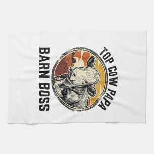 Cow Dad Shirt Vintage Engraved Farm Father Graphic Tea Towel