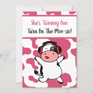 Cow Dancing Farm Animal Themed Girl 1st Birthday Invitation