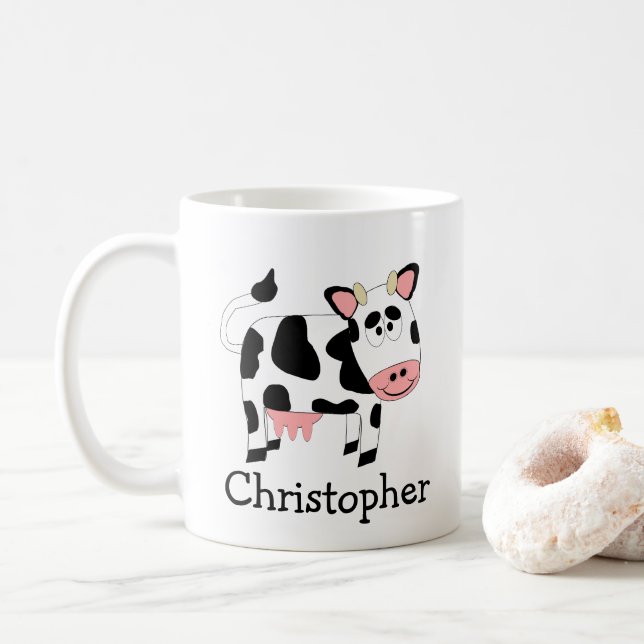 Cow Design Personalised Coffee Mug (With Donut)