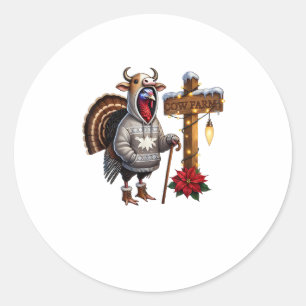 Cow Disguised Turkey Funny Thanksgiving Tee Cute T Classic Round Sticker