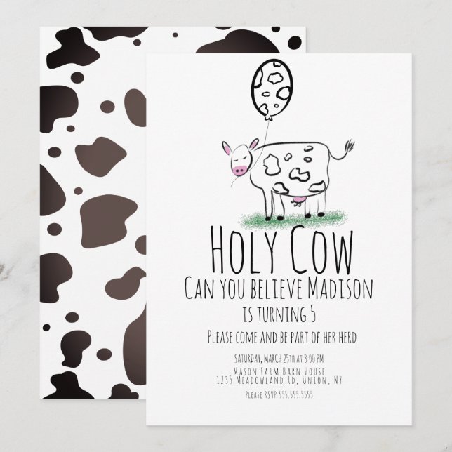 Cow Doodle Farm Animal Birthday Party  Invitation (Front/Back)
