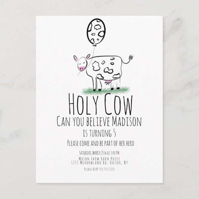 Cow Doodle Farm Animal Birthday Party   Postcard (Front)