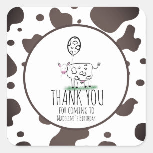 Cow Doodle Farm Animal Birthday Party  Thank You Square Sticker