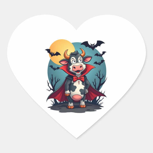 Cow Dracula Rises Heart Sticker (Front)