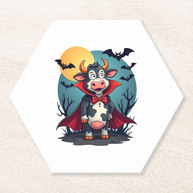Cow Dracula Rises Paper Coaster (Front)