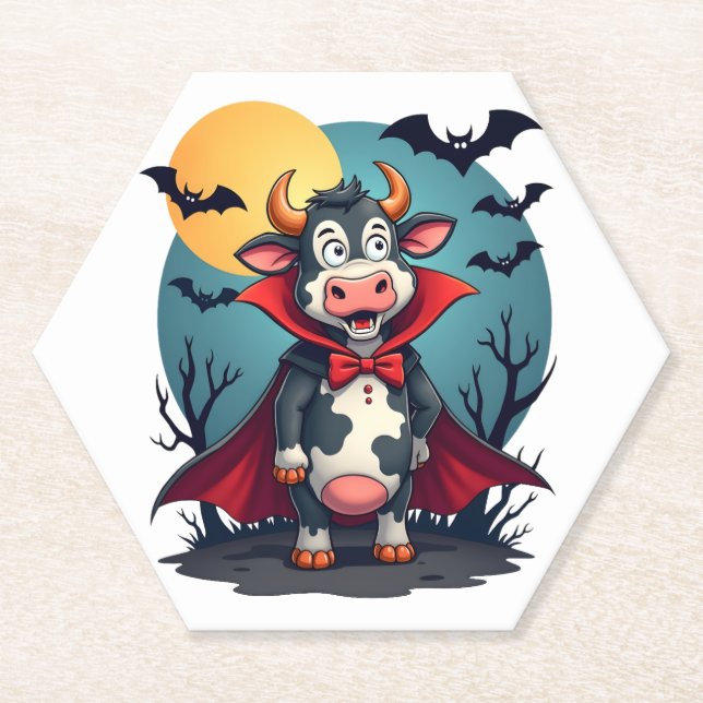 Cow Dracula Rises Paper Coaster (Front)
