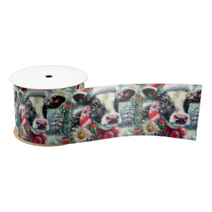Cow Dreaming of Warmer Times Floral Decoupage Satin Ribbon