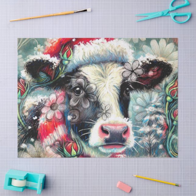 Cow Dreaming of Warmer Times Floral Decoupage Tissue Paper (Craft)