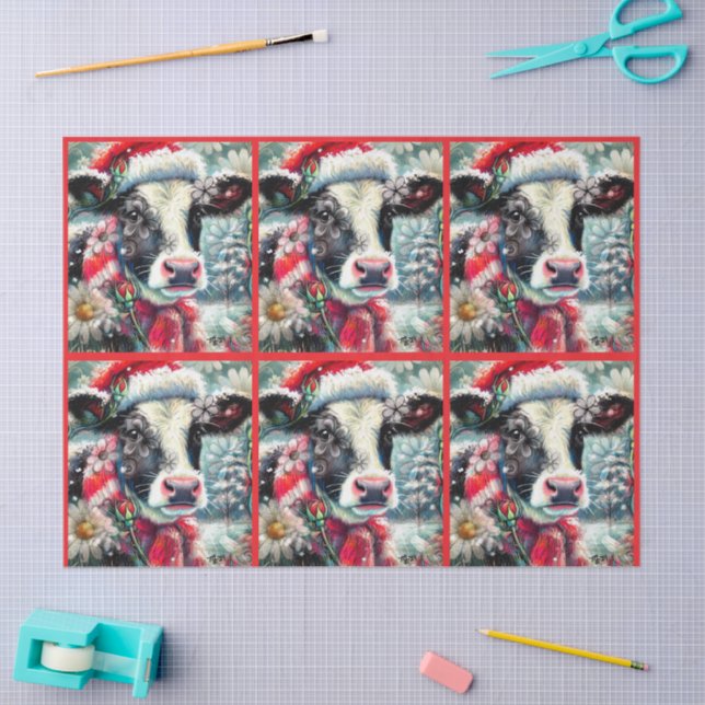 Cow Dreaming of Warmer Times Floral Decoupage Tissue Paper (Craft)