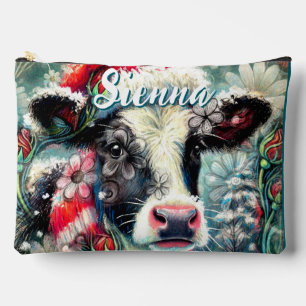Cow Dreaming of Warmer Times Floral Personalised Accessory Pouch