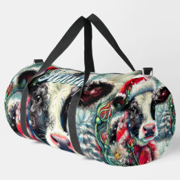 Cow Dreaming of Warmer Times Floral Personalised Duffle Bag