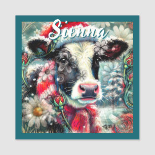 Cow Dreaming of Warmer Times Floral Personalised Name Tag