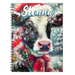 Cow Dreaming of Warmer Times Floral Personalised Notebook