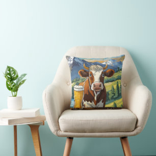 Cow Drinking Beer Pillow! Cushion