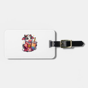 Cow Drinking Bubble Tea Japanese Kimono _1_1 Luggage Tag