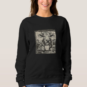 Cow Drinking Coffee or Tea, Cool Funny Steer Cattl Sweatshirt
