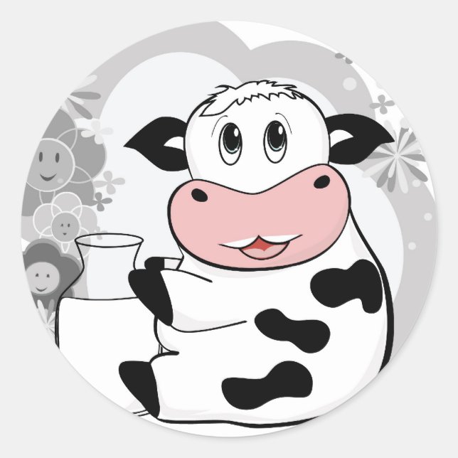 Cow drinking milk classic round sticker (Front)