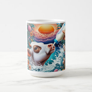 Cow drinking milk coffee mug