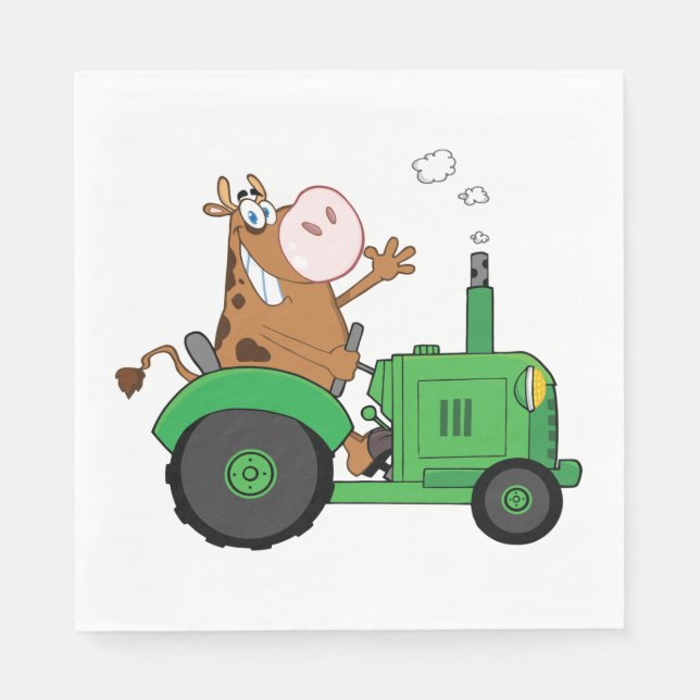 Cow Driving A Tractor Napkin (Front)