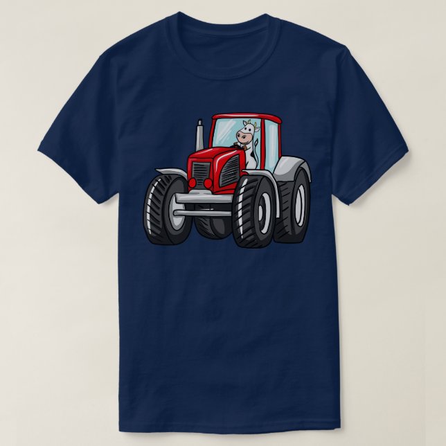 Cow Driving Tractor T-Shirt (Design Front)