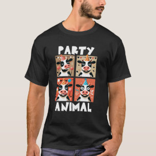 Cow Face Colourful Farm Animal Party Hat T-Shirt