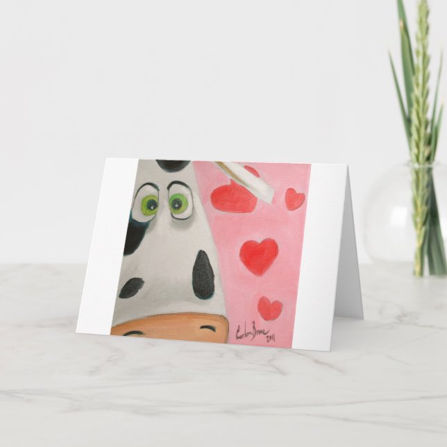 Cow face hearts cute Valentines picture Holiday Card (Front)