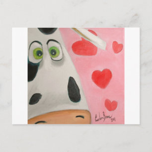 Cow face hearts cute Valentines picture Holiday Postcard