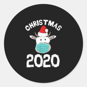 Cow Face Mask Funny Christmas Pajama For Family Classic Round Sticker