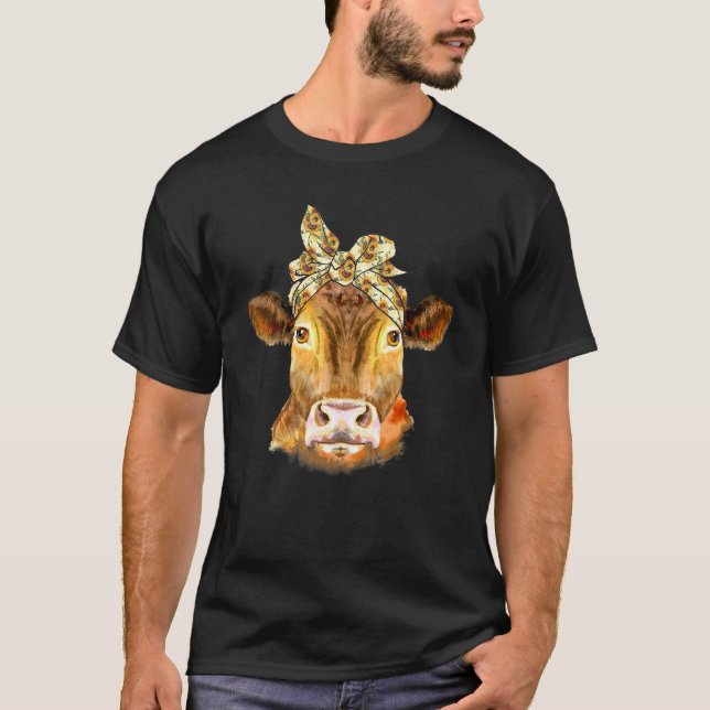Cow Face With Sunflower Headband Bandanna Heifer F T-Shirt (Front)