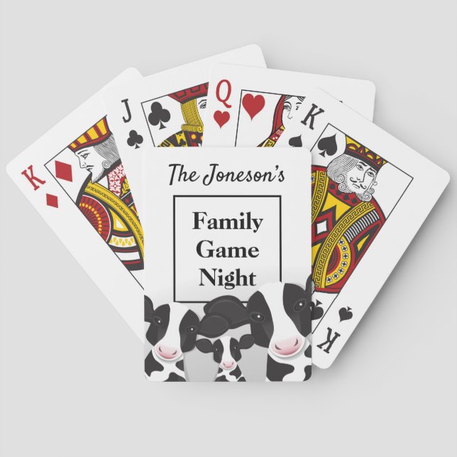 Cow Family Game Night Name White Black Playing Cards (Back)